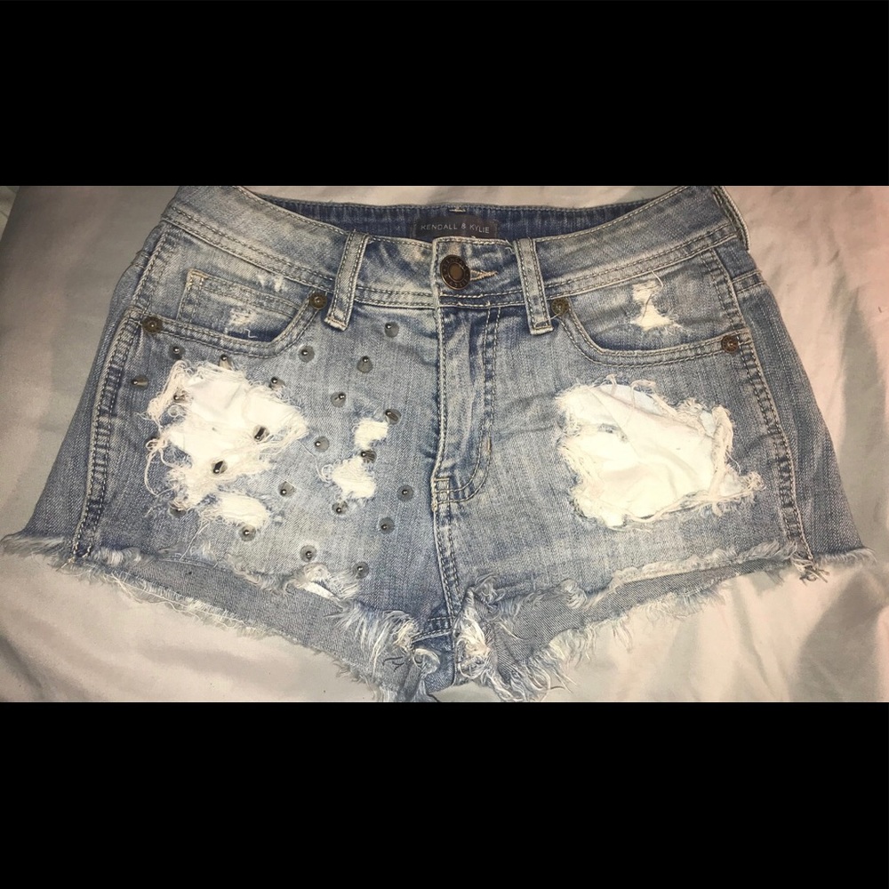 Kendall & Kylie studded high rise distress shorts